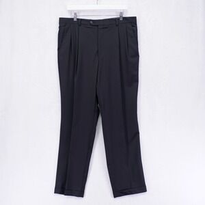 Hickey Freeman Black Wool Dress Pants Trousers 36 / 31.5 Pleated Cuffed Mid Rise